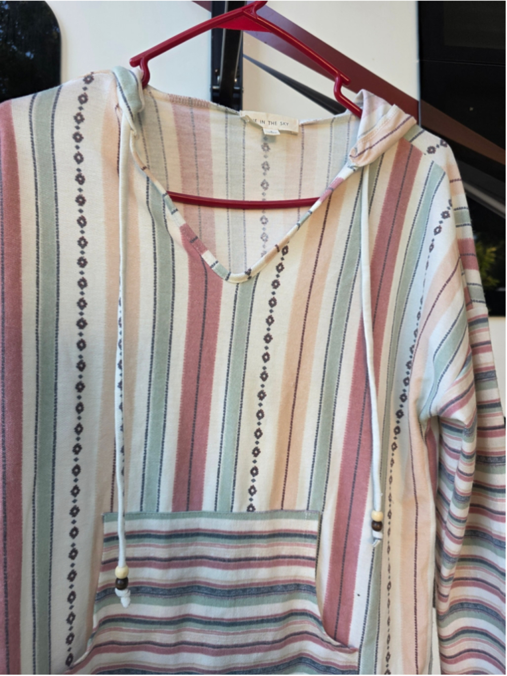 Women's Pie in the Sky Striped Hoodie Shirt Size S Beige Pink boho-inspired chic - Picture 9 of 13